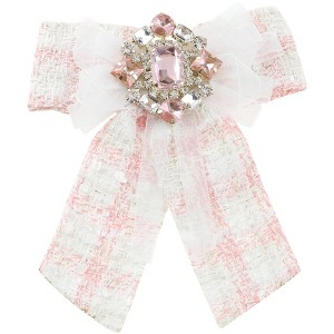 INSPIRE CHIC Women's Pre-Tied Neck Tie Tweed Ribbon Plaid Bowknot Brooch Pin with Rhinestones - 1 of 4