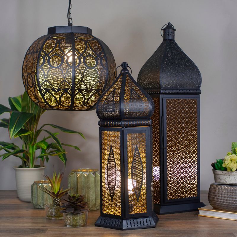 Northlight 14.5" Black and Gold Moroccan Style Hanging Lantern Ceiling Light Fixture, 2 of 5