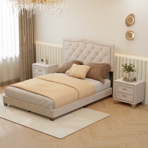 Merax Full Size Upholstered Velvet Platform Bed with Tufted Headboard and Rivet Design - 1 of 4