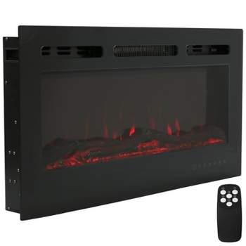 Sunnydaze Modern Flame Wall-Mounted or Recessed Indoor Electric Fireplace with LED Lights - Black Finish