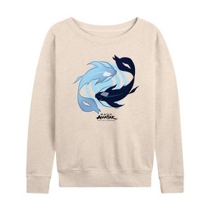 Women's - Avatar: The Last Airbender - Moon and Ocean Spirit Koi Lightweight French Terry Wide Neck Long Sleeve Shirt - 1 of 4
