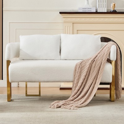 VASIP Modern Decorative Side Chair with Gold Metal Legs ,Plush Teddy Fleece Upholstery Sofa, No Wheels ,for Living Room,Office Reception,White