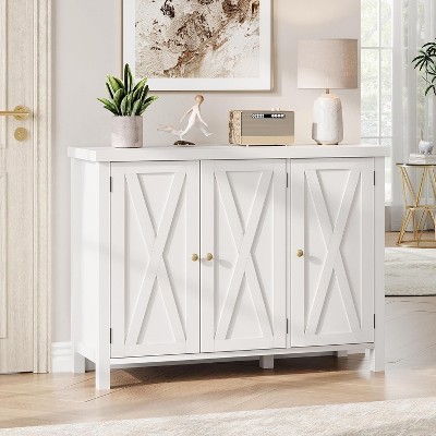 Farmhouse Shoe Storage Cabinet with 3 Barn Doors – Freestanding Narrow Shoe Rack Organizer with Adjustable Shelves – Ideal for Entryway and Hallway,