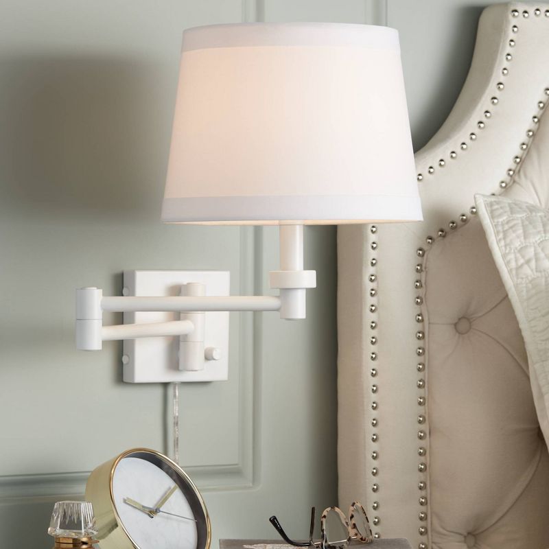 360 Lighting Modern Vero Swing Arm Wall Lamp White Metal Plug-in Light Fixture Hardback Tapered Drum Shade for Bedroom Bedside Living Room Reading, 2 of 7