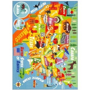 KC CUBS Boy & Girl Kids USA United States Map Educational Learning & Fun Game Play Area Non Slip Nursery Bedroom Classroom Rug Carpet - 1 of 4