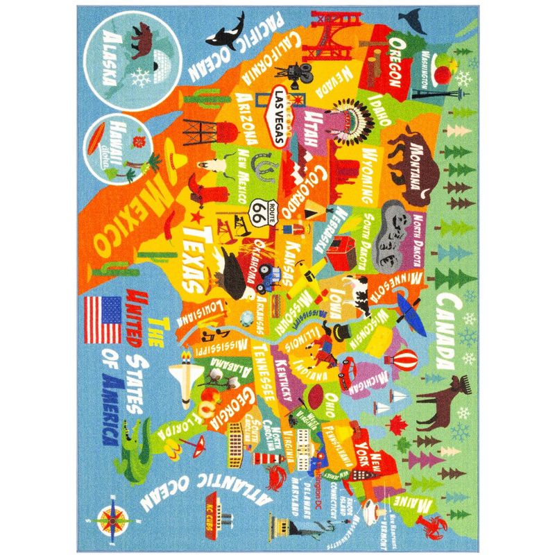 KC CUBS Boy & Girl Kids USA United States Map Educational Learning & Fun Game Play Area Non Slip Nursery Bedroom Classroom Rug Carpet, 1 of 11