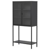 VYNXARIA Heavy - Duty Metal Storage Cabinet with Black Finish, Doubling as Decorative Bookshelf, Featuring Glass Doors & 2 Adjustable Shelves - 2 of 4