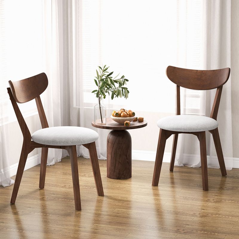 Set of 2 Dining Chair Upholstered Curved Back Side Chair with Solid Wooden Legs, 2 of 11