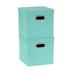 Storage Bins with Lids, Set of Two Collapsible Fabric Cube Storage Boxes with Grommet Handles - 1 of 4