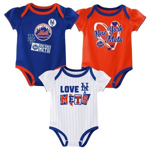 MLB New York Mets Infant Girls' 3pk White Bodysuit - 1 of 4