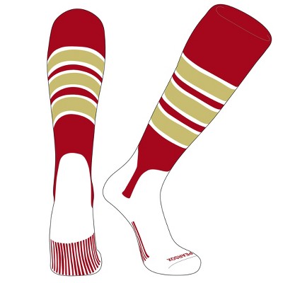 PEAR SOX OTC Baseball Softball Stirrup Socks (C, 5in) Red, White, Vegas Gold (XL)