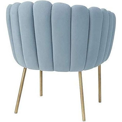 UNISOAR Doloris Modern Sea Blue Easy Clean Velvet Upholstered Feather Side Chair with Brushed Gold Leg Blue
