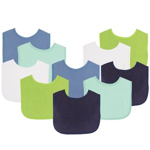 Luvable Friends Baby Boy Cotton Terry Bibs 10pk, Boy Solid Green, One Size - 1 of 1