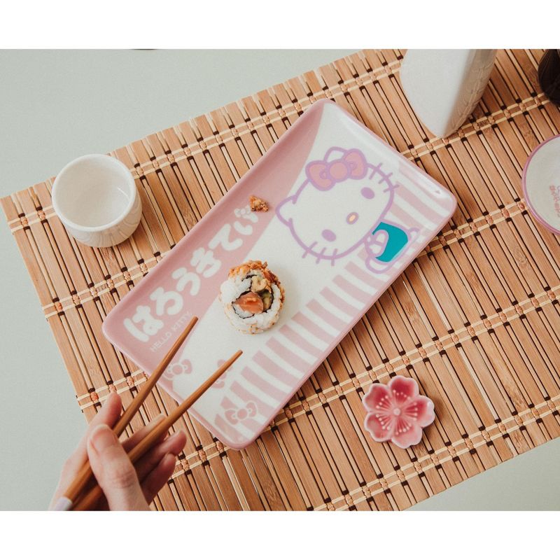 Silver Buffalo Sanrio Hello Kitty Pink 3-Piece Ceramic Sushi Set With Sauce Bowl and Chopsticks, 5 of 7