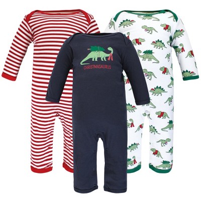 Image of Hudson Baby Infant Boy Cotton Coveralls, Christmasaurus, 9-12 Months