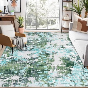 Machine Washable Area Rug, Non Slip Modern Abstract Carpet with Boho Watercolor Design, Low Pile Throw Rug for Living Room - 1 of 4
