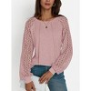Women's Summer Casual Lace Long Sleeve Top Patchwork Pleated Round Neck Shirt Blouse - 2 of 4