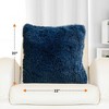 Cheer Collection Super Soft Shaggy Long Hair Throw Pillows Set of 2 - Navy (22" x 22") - 3 of 4