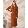 Womens Long Sleeve Casual Dress Fall Ribbed Knit Sweater Crewneck Midi Wedding Guest Dresses - 4 of 4