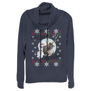 Juniors Womens Frozen Christmas Warm Wishes Cowl Neck Sweatshirt - 1 of 3