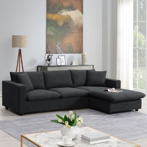 CAVINAS Modern Modular Sectional Sofa, 100.4*64.6" L-shaped Couch Set with 2 Free pillows, 4-seat Polyester Fabric Couch Set - 1 of 4