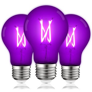Luxrite A19 LED Purple Edison Light Bulb, 4.5W=60W Equivalent, Clear Glass Filament, UL Listed, Indoor Outdoor, Porch, E26 Standard Base 3 Pack - 1 of 4