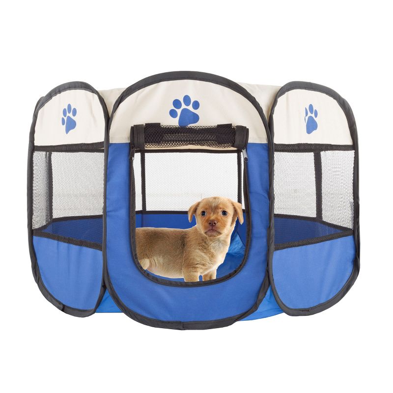 Pop-Up Pet Playpen - 26-Inch Indoor and Outdoor Dog Kennel with Carrying Bag - Portable Pet Enclosure for Dogs and Small Animals by PETMAKER (Blue), 4 of 9