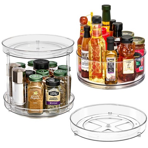 Sorbus Lazy Susan Organizer Set Rotating Lazy Susan Turntable for Fridge Pantry Makeup Set Includes 3 Lazy Susans 1 Two Tier 1 Flat 1 Tall