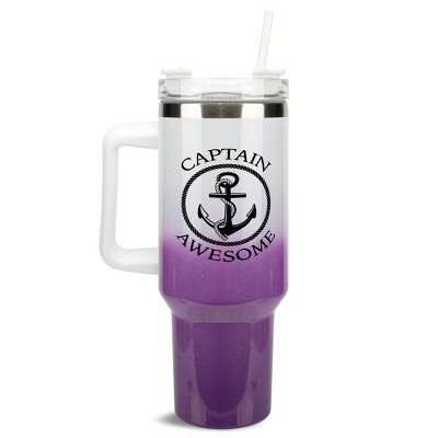 Elanze Designs Captain Awesome Nautical Anchor 40 oz. Stainless Steel, Large Water Bottle Coffee Mug, Spill & Leak Resistant, Thermal Travel Tumbler