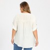 Women's Plus Size Textured Pintuck Notch Neck 3/4 Sleeve Loose Casual Button Down Shirts - GRACE & GRANDEUR - 3 of 4