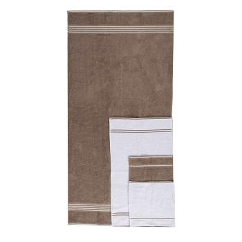 Hastings Home Rio 100% Cotton Towel Set - White/Taupe, 8 Pieces