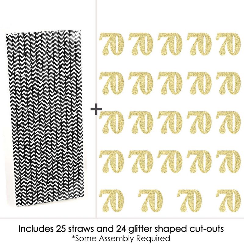 Big Dot of Happiness Gold Glitter 70 Party Straws - No-Mess Real Gold Glitter Cut-Out Numbers - 70th Birthday Paper Straws - Set of 24, 5 of 8
