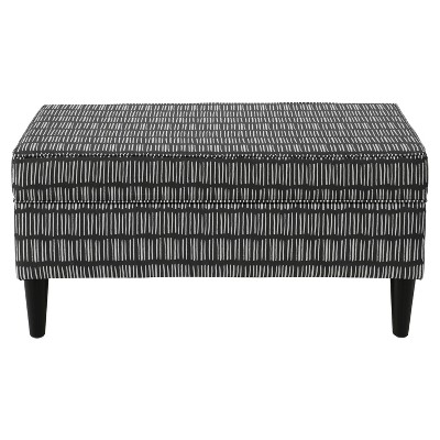 Skyline Furniture Billie Storage Bench - Dash Ink Sma: Upholstered Rectangular Ottoman, Pine Frame, Geometric Pattern