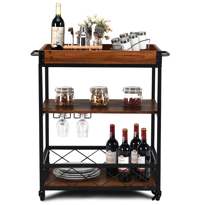 Tangkula 3 Tier Rolling Kitchen Trolley,Serving Island Cart with Storage Shelf & 4 Wheels, 1 of 7