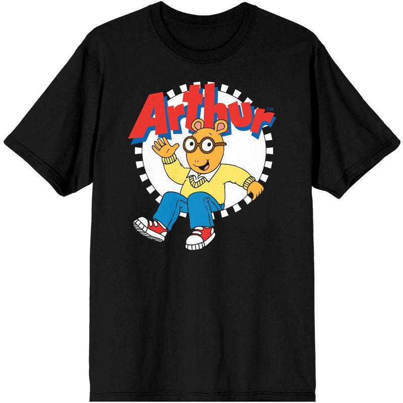 Arthur Cartoon Character A-Read Sitting Men's Black Graphic Tee Shirt, 1 of 4