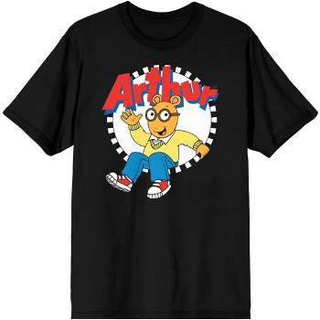 Arthur Cartoon Character A-Read Sitting Men's Black Graphic Tee Shirt