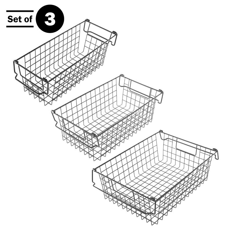 Home-Complete Set of 3 Wire Storage Bins - Shelf Organizers for Toy, Kitchen, Closet, and Bathroom, 3 of 13