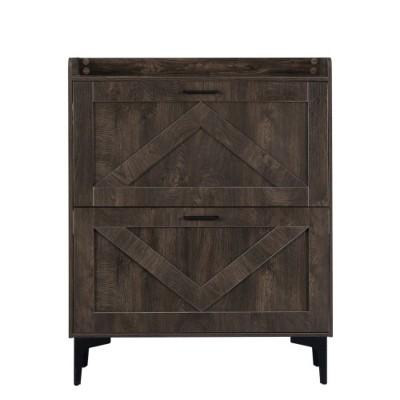 TIRAMISUBEST Modern Brown Shoe Cabinet with Flip Drawers & Open Shelves - Slim Entryway Storage Organizer for Boots, Heels & Shoes