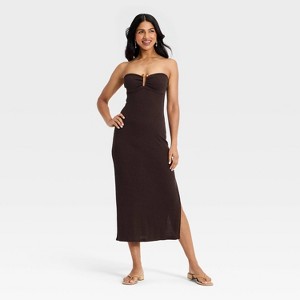 Women's Textured Knit Maxi Dress - A New Day Brown XS : Target