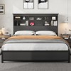 Bed Frame with Bookcase - 2-Tier High Headboard, Full Platform Bed with Charging Station, No Box Spring Needed, Easy Assemble, Black Mattress Frame - 2 of 4