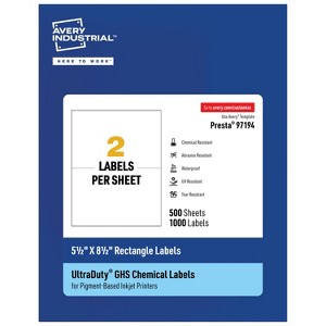 Avery UltraDuty GHS Labels, Waterproof, 5.5 X 8.5 Inch Rectangle Printable Labels, for Use with Pigment Inkjet Printers - 1 of 4