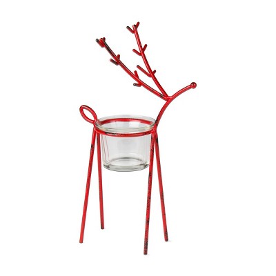 tagltd Red Metal Reindeer Tealight Holder Medium, 4.92L x 3.74W x 8.27H inches.