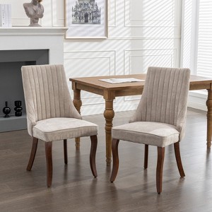 Grungis Linen Kitchen Chairs Set of 2,Modern Upholstered Armless Dining Chairs with Curved Solid Wood Legs for Dining Room,Living Room,Kitchen - 1 of 4