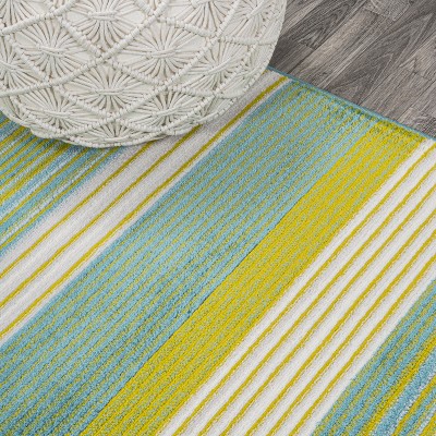 Duxbury Coastal Stripe Green/Blue Synthetic 3x5 Area Rug