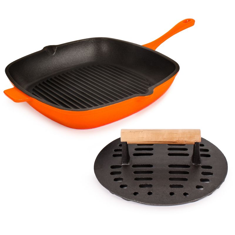 BergHOFF Neo 2Pc Cast Iron Set: 11" Grill Pan & with Slotted Steak Press, 1 of 8