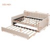 Full Size Upholstered Daybed with Pull-Out Trundle and Vertical Panel Backrest, Velvet Sofa Bed for Kids Room-Baofuwish - 4 of 4