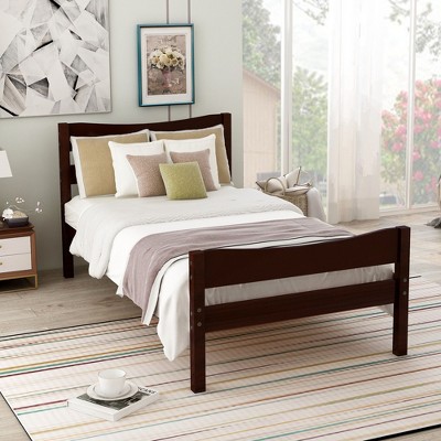 CAVINAS Twin Size Rustic Platform Bed Frame with Headboard & Wood Slat Support,No Box Spring Needed