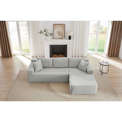 Dolonm 103.2 in. Corduroy L-Shaped Cloud Sectional 4-Seater Sofa Deep Seat Couch No Assembly（Black）