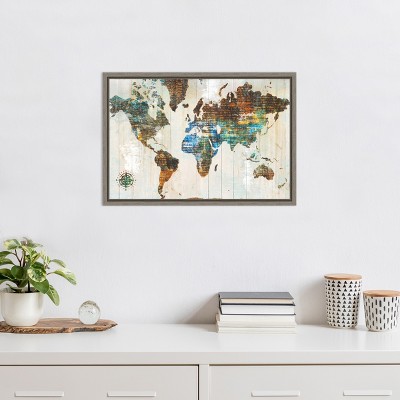 Gray Framed World Map Canvas Art Print