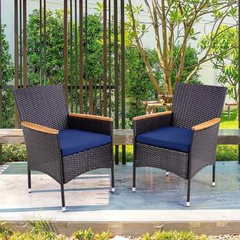 Captiva Designs 2pk Outdoor Rattan Arm Chairs with Cushions